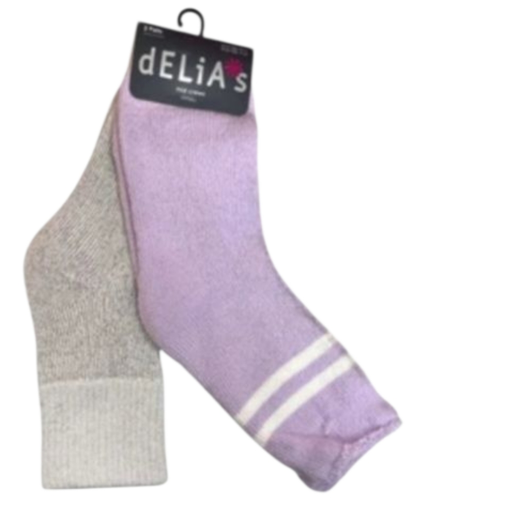 Delias Women's 2 Pack Full Cushion Mid Crew Socks with Rolled Top Sock 9-11